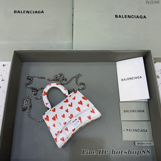 Balenciaga專櫃爆款手提女包 巴黎世家白色平紋桃心mini Hourglass沙漏包 fyj1006