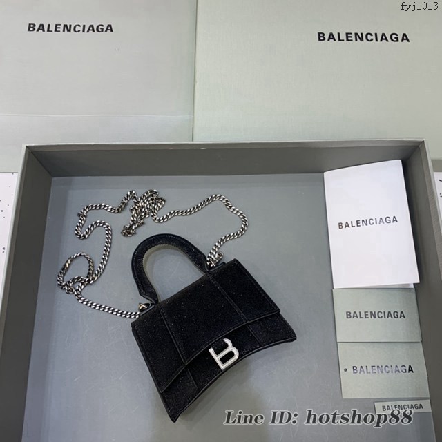 Balenciaga專櫃爆款手提女包 巴黎世家閃黑色mini Hourglass沙漏包 fyj1013