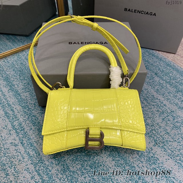 Balenciaga專櫃爆款手提肩背女包 巴黎世家鱷魚紋牛皮小雞黃小號Hourglass沙漏包 fyj1019