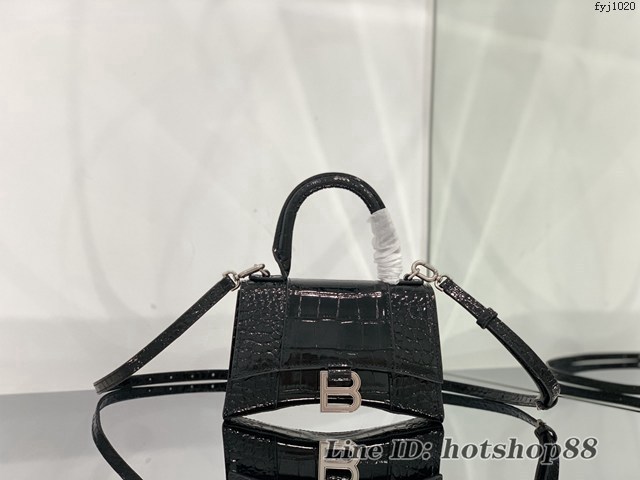 Balenciaga專櫃爆款手提肩背女包 巴黎世家鱷魚紋牛皮黑色小號Hourglass沙漏包 fyj1020