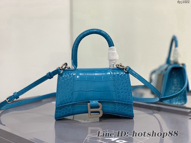 Balenciaga專櫃爆款手提肩背女包 巴黎世家鱷魚紋牛皮黑色小號Hourglass沙漏包 fyj1022