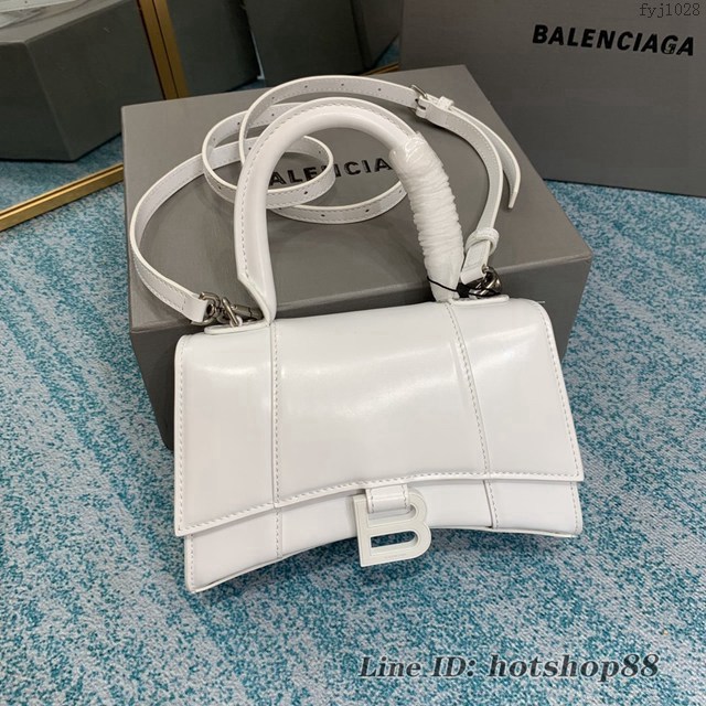 Balenciaga專櫃爆款手提肩背女包 巴黎世家升級版冰白B扣xs小號Hourglass沙漏包 fyj1028