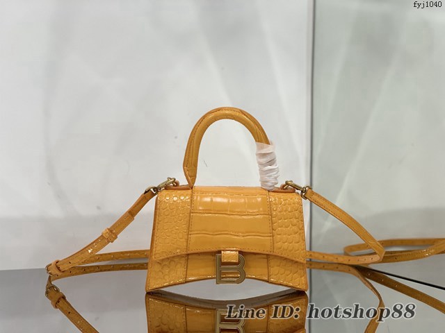 Balenciaga專櫃爆款xs橙色鱷魚紋手提女包 巴黎世家經典Hourglass沙漏包 fyj1040