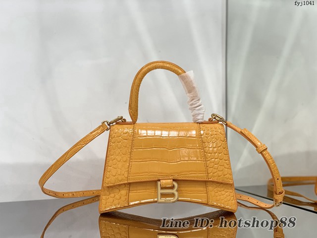 Balenciaga專櫃爆款s橙色鱷魚紋手提女包 巴黎世家經典Hourglass沙漏包 fyj1041