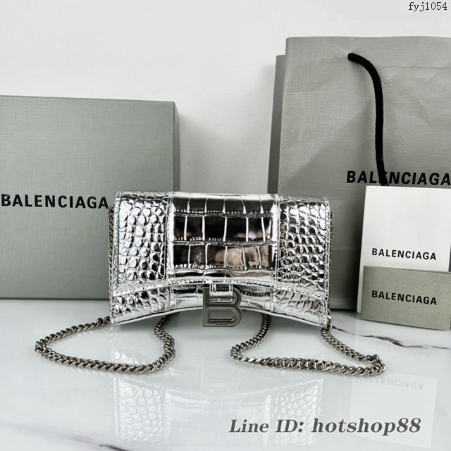 Balenciaga專櫃爆款鱷魚紋牛皮女包鏈條包 巴黎世家經典小號沙漏包鏈條斜挎包 fyj1054