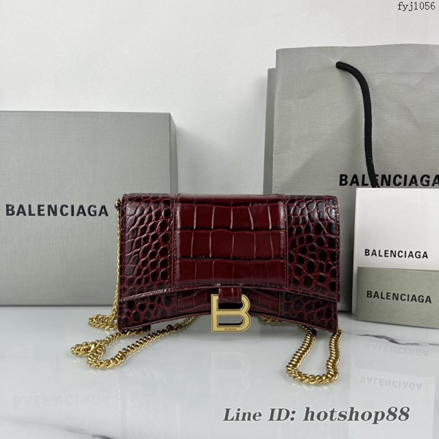 Balenciaga專櫃爆款鱷魚紋牛皮女包鏈條包 巴黎世家經典小號沙漏包鏈條斜挎包 fyj1056