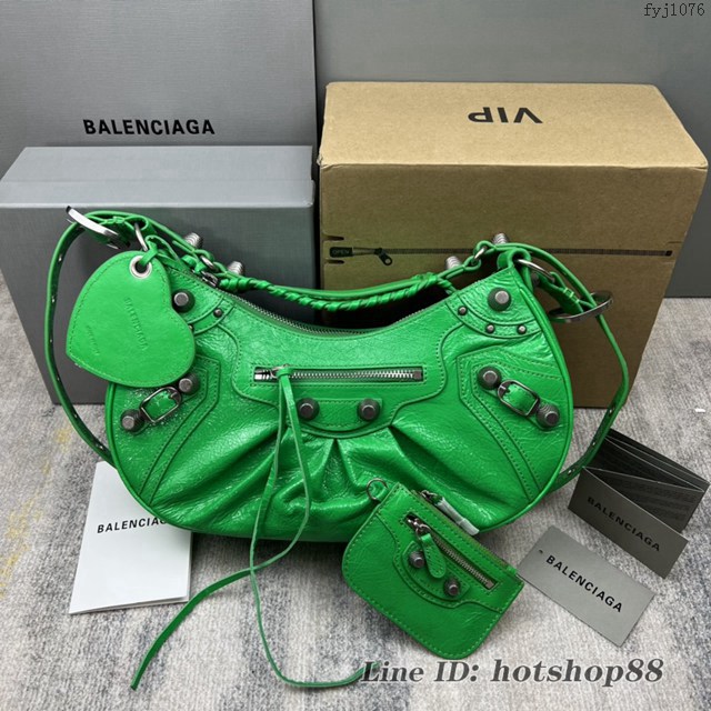 Balenciaga專櫃爆款Le Cagole半月牙腋下包餃子包 巴黎世家經典大號爆裂黑鱷金機車包 fyj1076