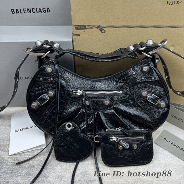 Balenciaga專櫃爆款Le Cagole半月牙腋下包餃子包 巴黎世家經典大號爆裂黑鱷金機車包 fyj1084