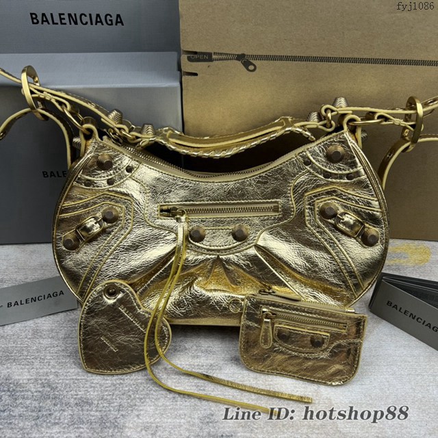 Balenciaga專櫃爆款Le Cagole半月牙腋下包餃子包 巴黎世家經典大號爆裂黑鱷金機車包 fyj1086