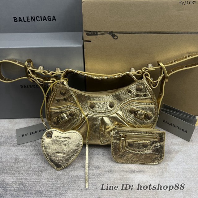 Balenciaga專櫃爆款Le Cagole半月牙腋下包餃子包 巴黎世家經典小號爆裂黑鱷金機車包 fyj1087