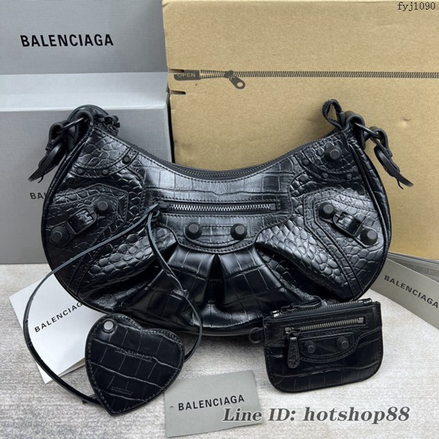 Balenciaga專櫃爆款Le Cagole半月牙腋下包餃子包 巴黎世家經典大號爆裂黑鱷金機車包 fyj1090