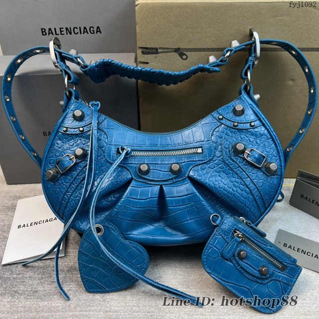 Balenciaga專櫃爆款Le Cagole半月牙腋下包餃子包 巴黎世家經典大號爆裂黑鱷金機車包 fyj1092