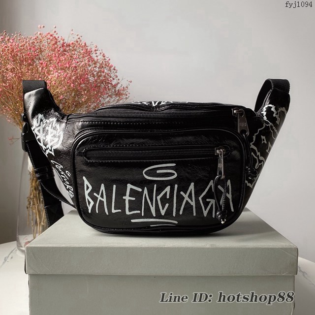 Balenciaga專櫃爆款男女腰包 巴黎世家經典原單進口香皮塗鴉腰包胸包 fyj1094