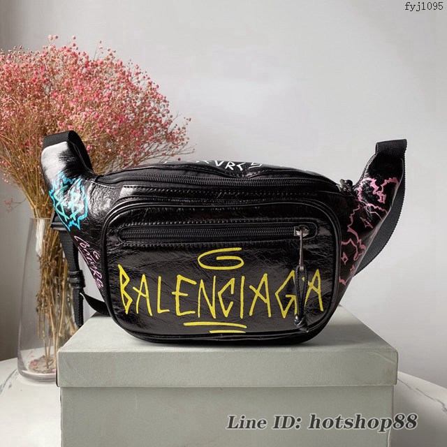 Balenciaga專櫃爆款男女腰包 巴黎世家經典原單進口香皮塗鴉腰包胸包 fyj1095