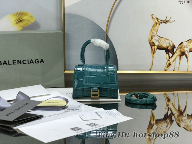 Balenciaga專櫃爆款升級版油畫藍鱷魚紋沙漏包 巴黎世家mini Hourglass沙漏包 fyj1101