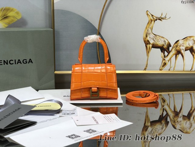 Balenciaga專櫃爆款升級版橙色鱷魚紋沙漏包 巴黎世家mini Hourglass沙漏包 fyj1104