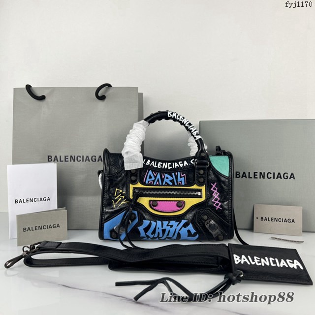 Balenciaga專櫃爆款塗鴉機車包 巴黎世家手提單肩背款原廠爆裂綿羊皮小號塗鴉包 fyj1170