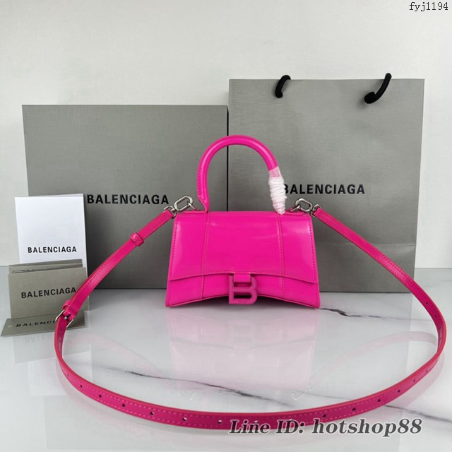 Balenciaga專櫃爆款玫紅平紋手提女包 巴黎世家原廠xs號Hourglass沙漏包 款號：8896 fyj1194