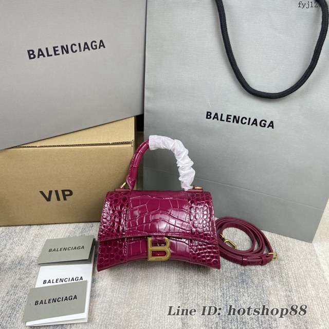 Balenciaga專櫃爆款鱷魚紋櫻桃紅色Hourglass沙漏包 巴黎世家頂級原單手提肩背包 fyj1204