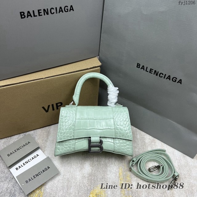 Balenciaga專櫃爆款鱷魚紋薄荷綠色Hourglass沙漏包 巴黎世家頂級原單手提肩背包 fyj1206