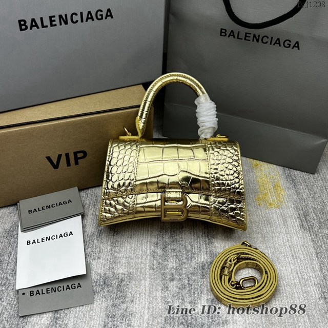 Balenciaga專櫃爆款鱷魚紋金色Hourglass沙漏包 巴黎世家頂級原單手提肩背包 fyj1208