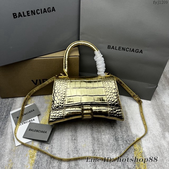 Balenciaga專櫃爆款鱷魚紋金色中號Hourglass沙漏包 巴黎世家頂級原單手提肩背包 fyj1209