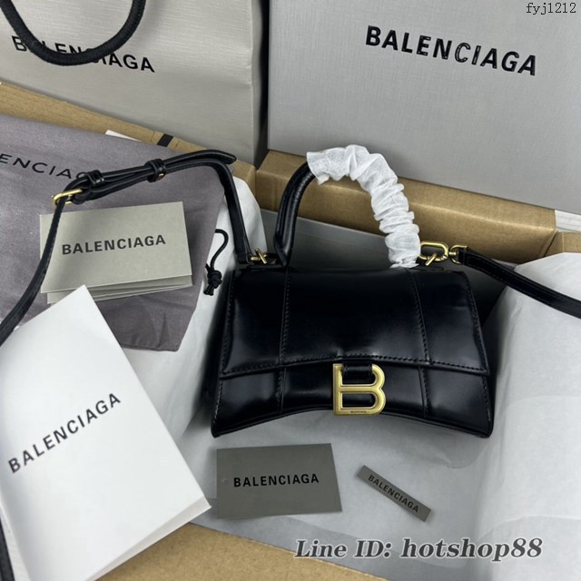 Balenciaga專櫃爆款平紋黑色金扣Hourglass沙漏包 巴黎世家頂級原單手提肩背包 fyj1212