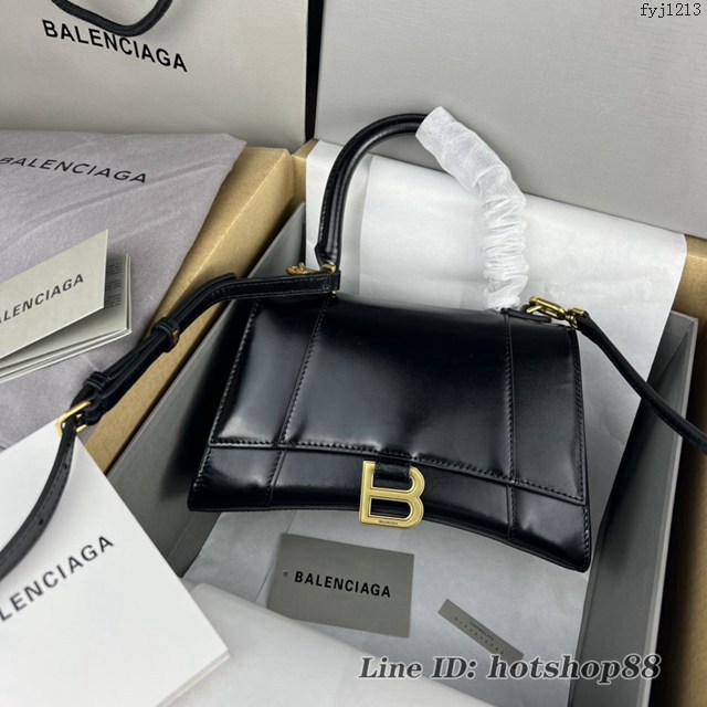 Balenciaga專櫃爆款平紋黑色金扣中號Hourglass沙漏包 巴黎世家頂級原單手提肩背包 fyj1213