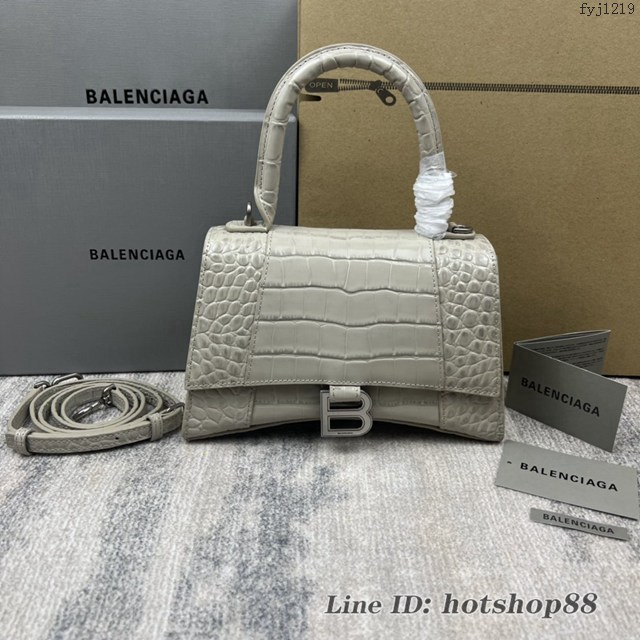 Balenciaga專櫃爆款鱷魚紋S號Hourglass沙漏包 巴黎世家頂級原單手提肩背包 款號：8895 fyj1219