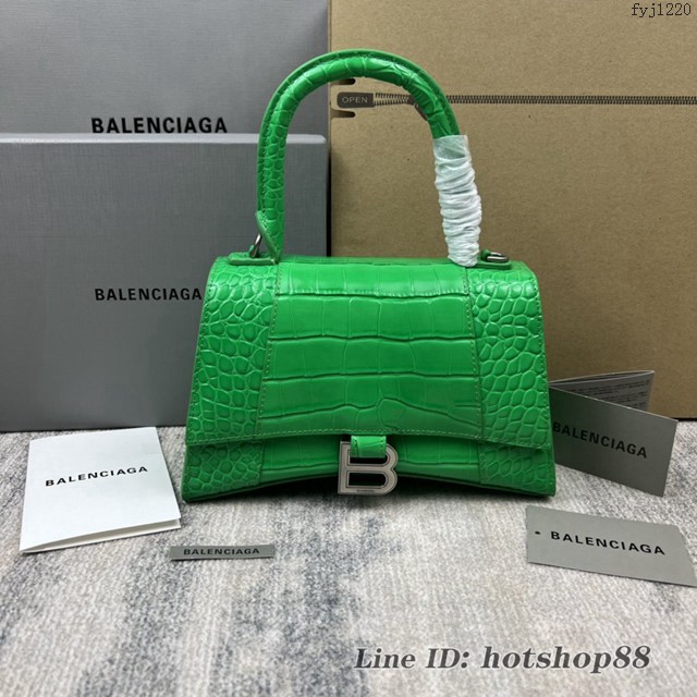 Balenciaga專櫃爆款電光綠鱷魚紋S號Hourglass沙漏包 巴黎世家頂級原單手提肩背包 款號：8895 fyj1220