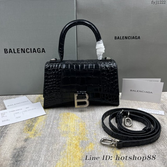 Balenciaga專櫃爆款新色xs號鱷魚紋Hourglass沙漏包 巴黎世家頂級原單手提肩背包 款號：8896 fyj1222