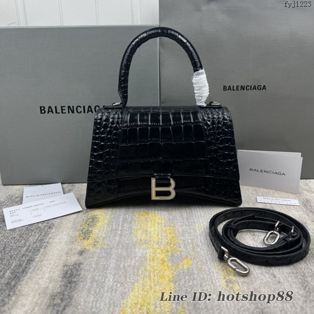 Balenciaga專櫃爆款新色鱷魚紋S號Hourglass沙漏包 巴黎世家頂級原單手提肩背包 款號：8895 fyj1223