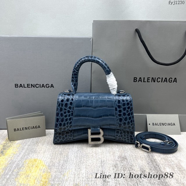 Balenciaga專櫃爆款灰藍xs號鱷魚紋Hourglass沙漏包 巴黎世家頂級原單手提肩背包 款號：8896 fyj1230