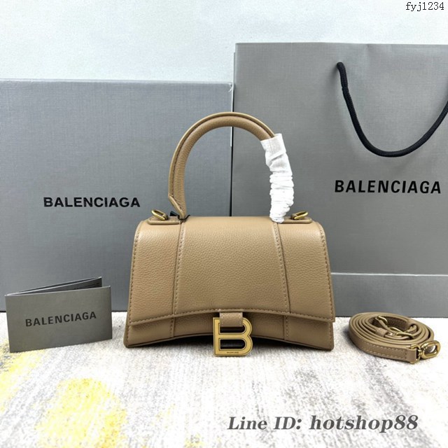 Balenciaga專櫃爆款xs號奶茶荔枝紋Hourglass沙漏包 巴黎世家頂級原單手提肩背包 款號：8896 fyj1234