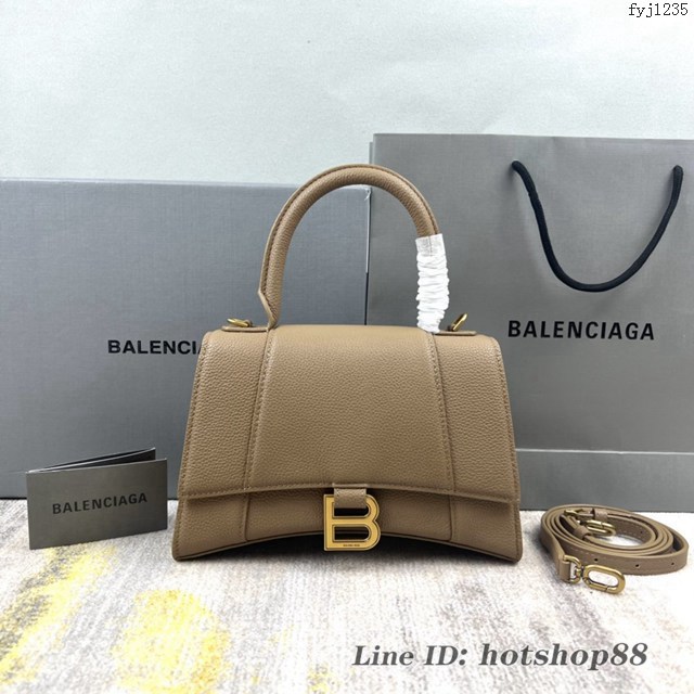 Balenciaga專櫃爆款奶茶荔枝紋S號Hourglass沙漏包 巴黎世家頂級原單手提肩背包 款號：8895 fyj1235