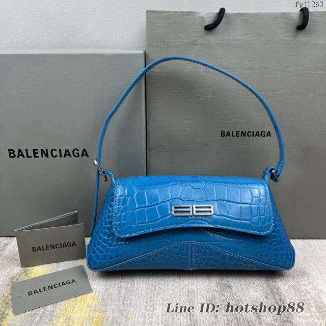 Balenciaga專櫃2022爆款XX系列腋下包 巴黎世家鱷魚藍肩背女包 fyj1263