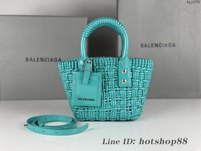 Balenciaga專櫃爆款漆面人造皮革編織敞口托特包 巴黎世家小號Bistro菜籃子包 款號：080808 fyj1278