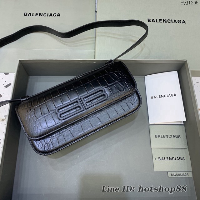 Balenciaga專櫃爆款大號鱷魚黑色黑扣肩背包 巴黎世家新款Gossip bag斜挎包 fyj1295