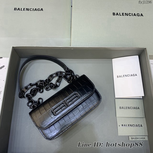 Balenciaga專櫃爆款小號鱷魚黑色黑扣肩背包 巴黎世家新款Gossip bag斜挎包 fyj1296