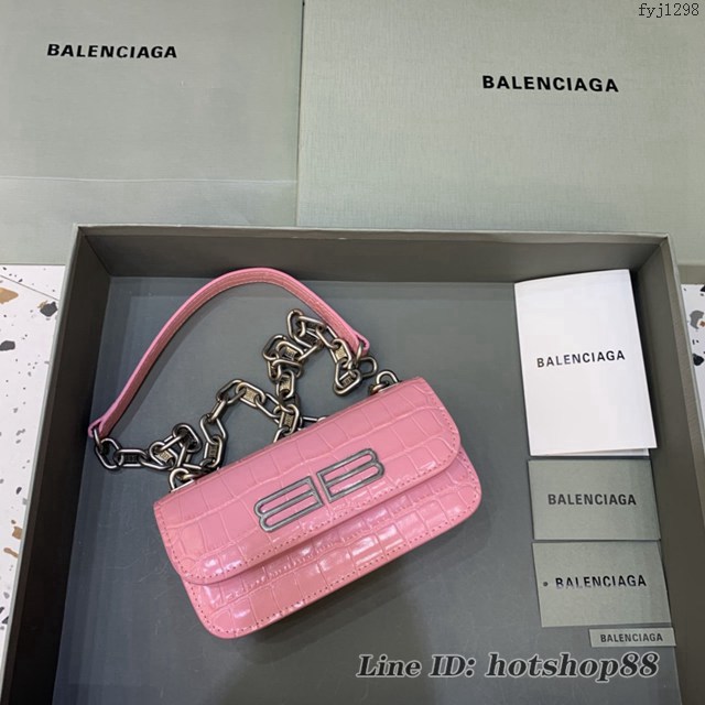 Balenciaga專櫃爆款小號鱷魚粉肩背包 巴黎世家新款Gossip bag斜挎包 fyj1298