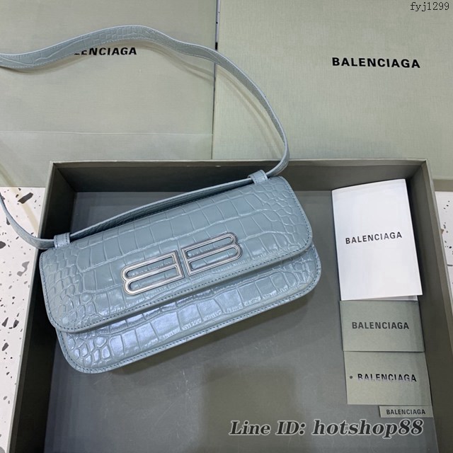 Balenciaga專櫃爆款大號鱷魚霧霾藍肩背包 巴黎世家新款Gossip bag斜挎包 fyj1299