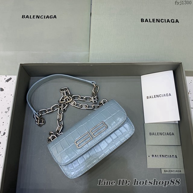 Balenciaga專櫃爆款小號鱷魚霧霾藍肩背包 巴黎世家新款Gossip bag斜挎包 fyj1300