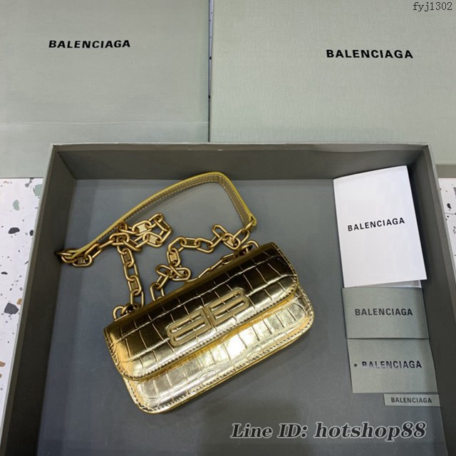 Balenciaga專櫃爆款小號鱷魚金肩背包 巴黎世家新款Gossip bag斜挎包 fyj1302