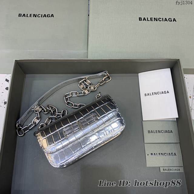 Balenciaga專櫃爆款小號鱷魚銀肩背包 巴黎世家新款Gossip bag斜挎包 fyj1304