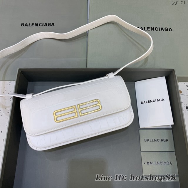 Balenciaga專櫃爆款大號鱷魚白色金扣肩背包 巴黎世家新款Gossip bag斜挎包 fyj1315