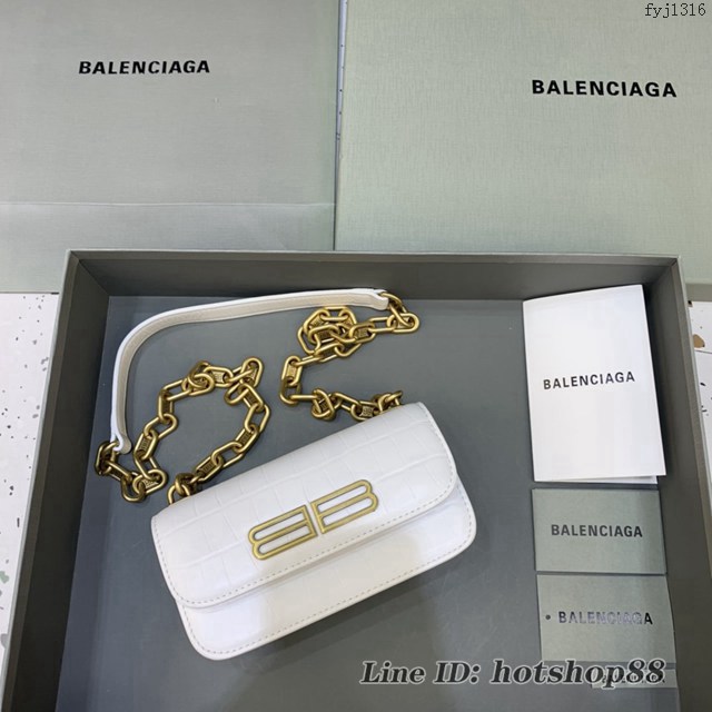 Balenciaga專櫃爆款小號鱷魚白色金扣肩背包 巴黎世家新款Gossip bag斜挎包 fyj1316