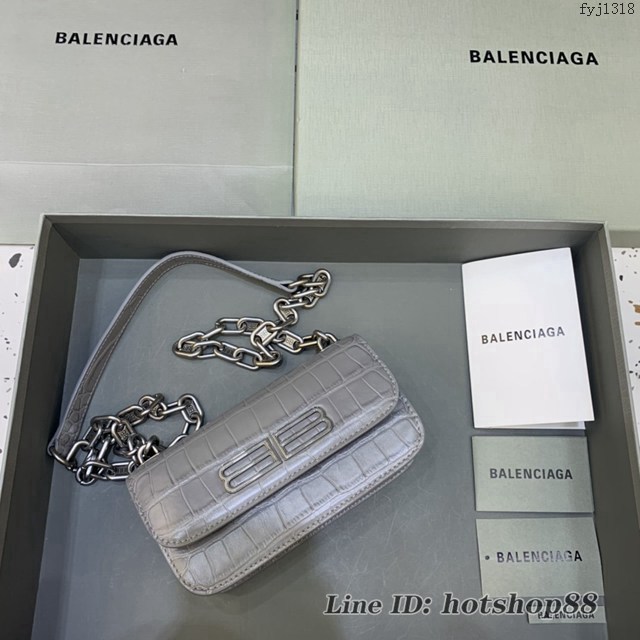 Balenciaga專櫃爆款小號鱷魚深灰肩背包 巴黎世家新款Gossip bag斜挎包 fyj1318