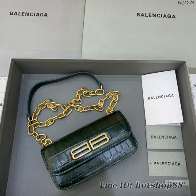 Balenciaga專櫃爆款小號鱷魚墨綠色肩背包 巴黎世家新款Gossip bag斜挎包 fyj1324