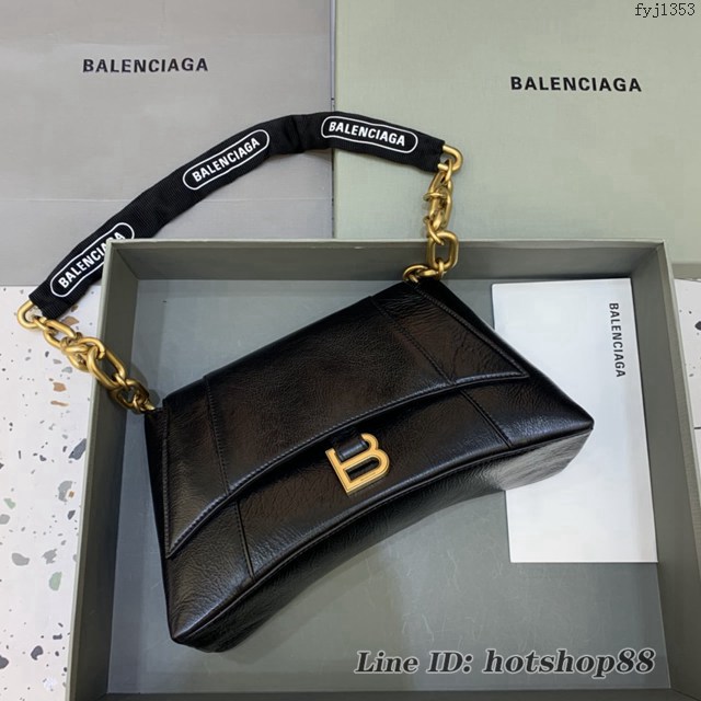 Balenciaga專櫃新品速遞Downtown鏈條單肩包 巴黎世家大號黑色經典Hourglass包 fyj1353