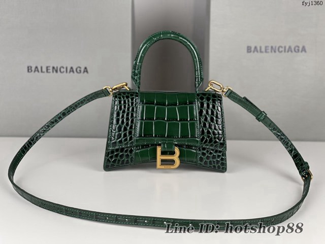 Balenciaga專櫃新款升級版鱷魚紋/墨綠色手提包肩背女包 巴黎世家原廠皮版本XS號沙漏包 fyj1360